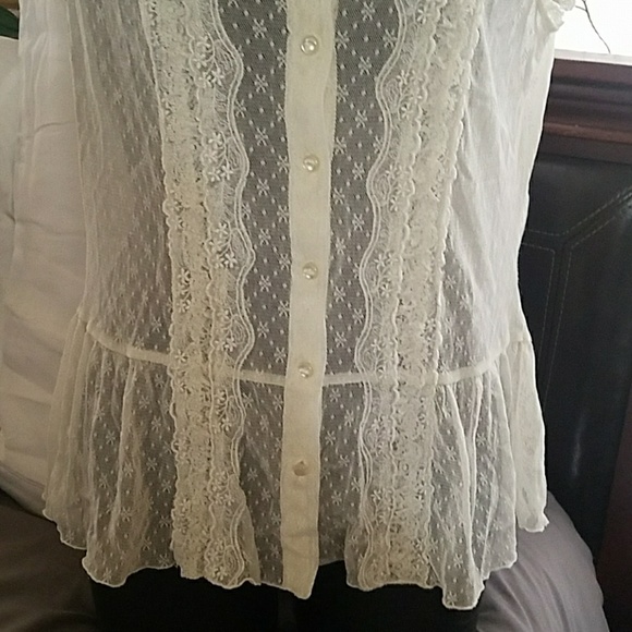 INC International Concepts  cream lace blouse. - Picture 2 of 8